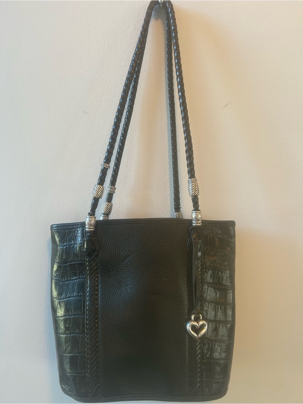 Vintage Brighton Croc Embossed Blk Leather Pebble Bucket Bag